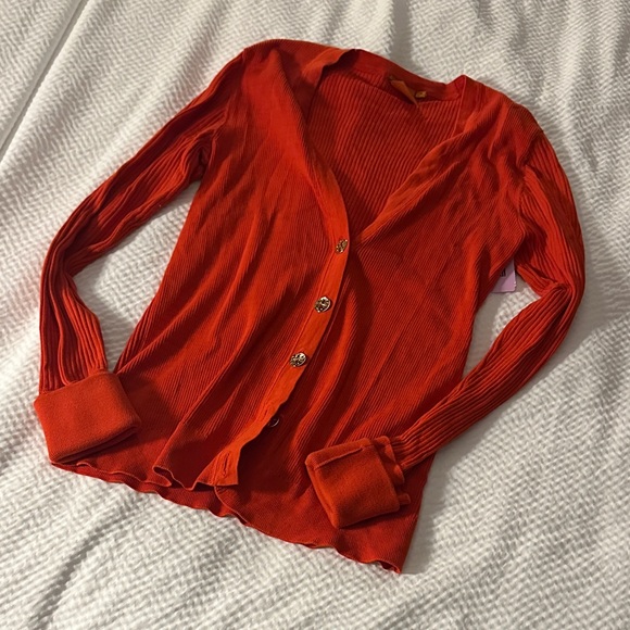 Tory Burch Bright Orange 100% Cotton Knit Cardigan - Picture 1 of 4